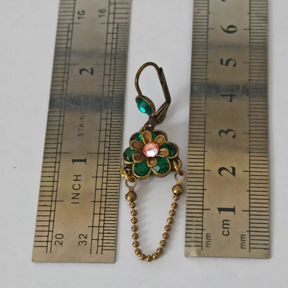 Pendientes Michal Negrin Cadena Larga Verde Profundo Flor Con Cristal Swarovski Regalo Foto 4 de 4