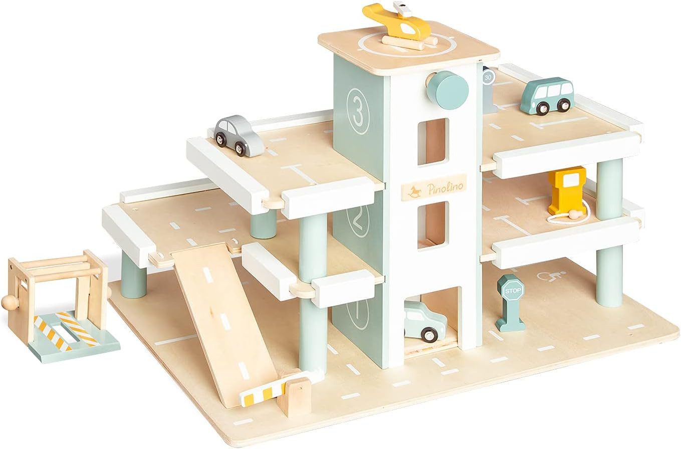 Parking Kurt jouet bois avec circuit de voiture et stationnement à étages