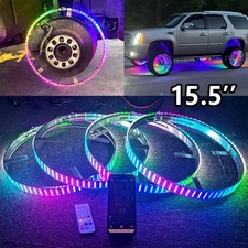 4pcs 15.5" Chasing Flow Quad Row LED Wheel Ring Lights for Car Truck Tire Light