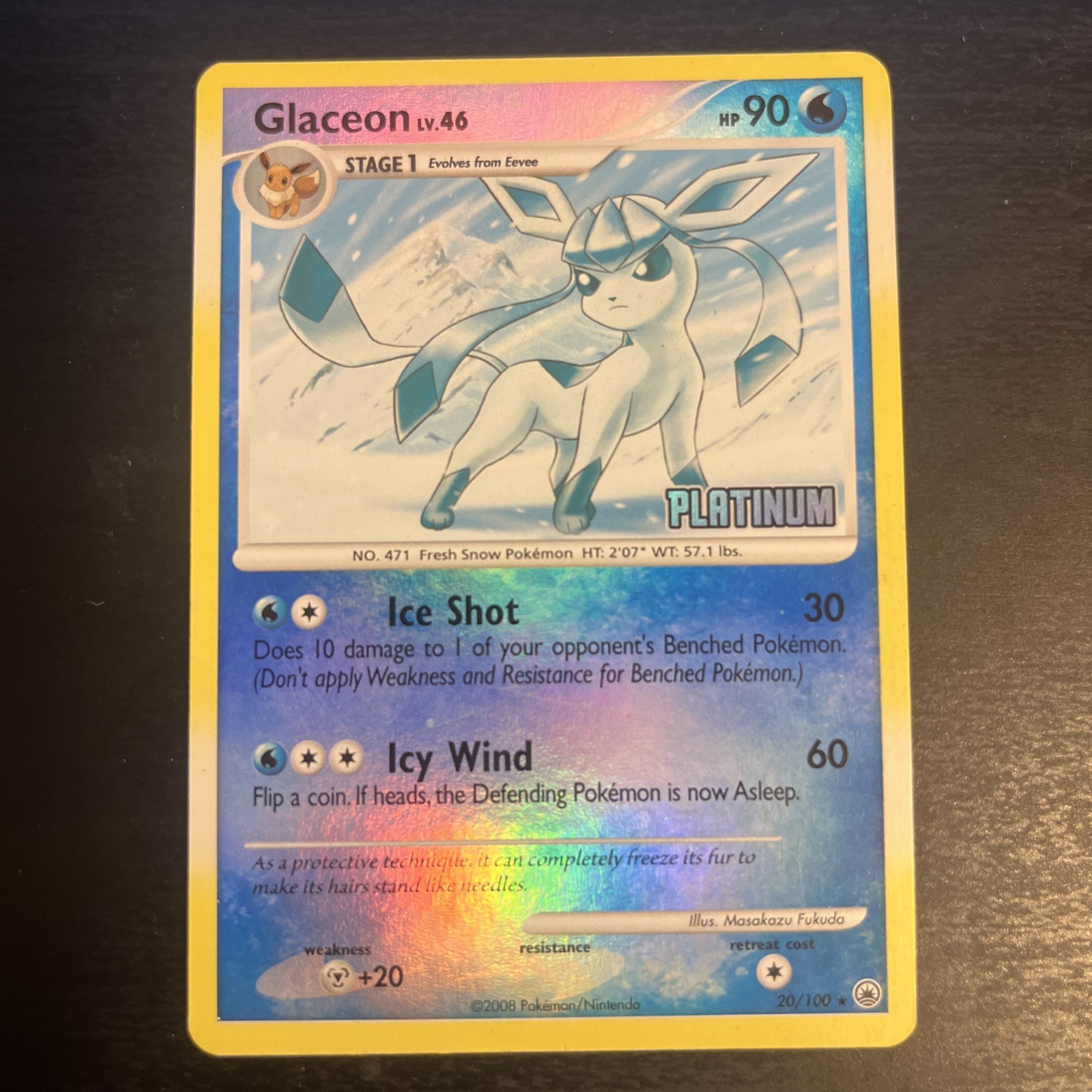 Glaceon 20/100 Majestic Dawn Platinum Stamped Reverse Holo 2008 Pokemon Card NM