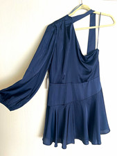 ASTR The Label Navy Solid One Shoulder Cowl Neck Long Sleeve Mini Dress L