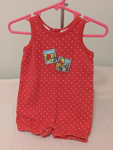 Disney Store Vintage Winnie The Pooh Red Baby Girl Romper 6 Month Outfit Clothes