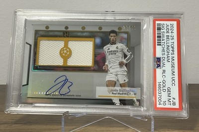 Jude Bellingham 2024 Topps Museum UEFA Gold Dual Patch Auto /50 PSA 10 GEM MINT