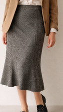 Ralph Lauren Wool Blend Tweed Pencil Skirt Sz 8 Black Cream Academia Flare Hem