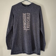 Gymshark Shirt Long Sleeve Blue Spellout Logo Mens M David Laid Compression Lift