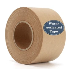 Water Activated Gummed Reinforced 2" X 150 Feet Kraft Paper Packaging Tape,Brown