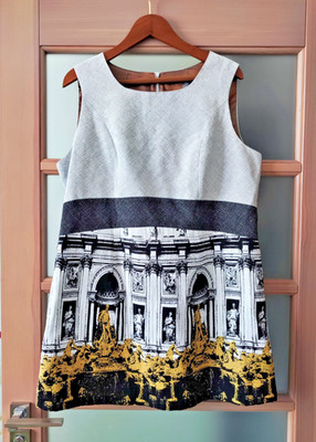 MODEE Scenic Print Dress EU 46 US 16 UK 20 Midi A-Line Sleeveless Elegant