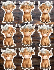 Boho Highland Cow Vinyl Die Cut Stickers Set Scrapbooking Laptop Water Bottle