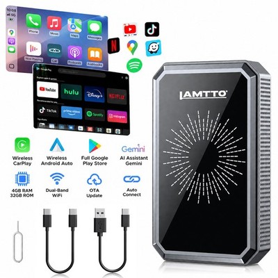 LAMTTO Wireless CarPlay Adapter Car AI Console, with Gemini AI & Apps Download