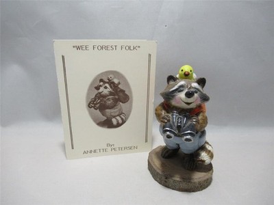 Wee Forest Folk Older RC-3 Bird Watcher Raccoon Retired 1981 Yellow Bird - Card