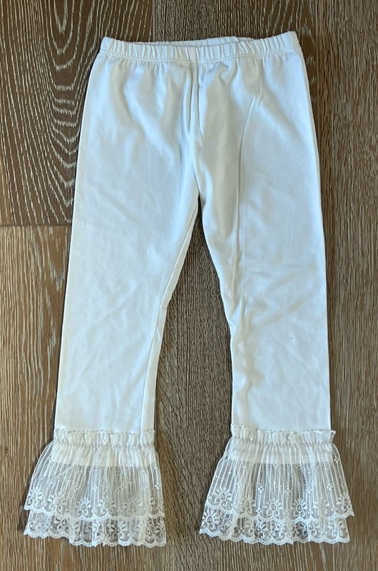 Persnickety Girls Alexa Lace Ruffle Leggings In Cream Size 5 EUC Made In USA!