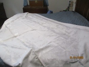 VINTAGE WHITE EMBOSSED TABLECLOTH - 60" X 96"
