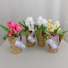 Lot 4pc Tulips  Daffodils 13" Artificial Flower Pots Spring-Easter Decor C498