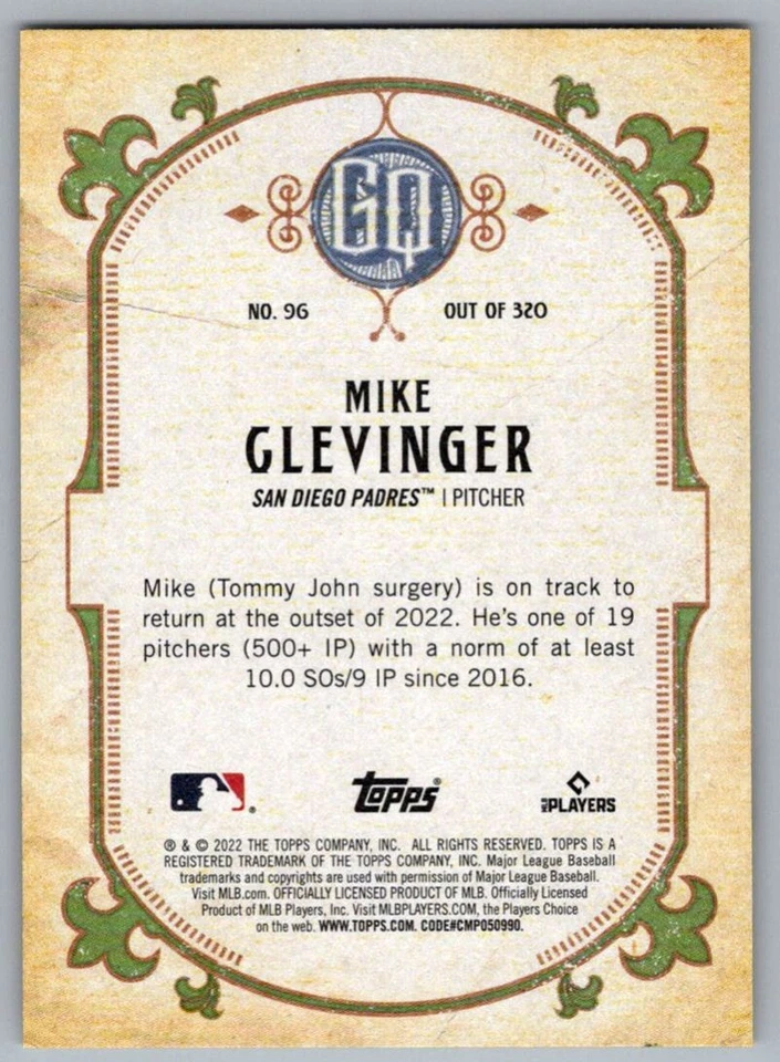 2022 Topps Gypsy Queen Mike Clevinger San Diego Padres #96 - Image 2 of 2