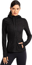 Women'S Brushed Full Zip Hoodie Jacket Sportswear Hooded Workout Track Running J