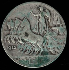 Moneta 1 Lira 1912 Vittorio Emanuele III Quadriga Briosa Argento Regno Italia
