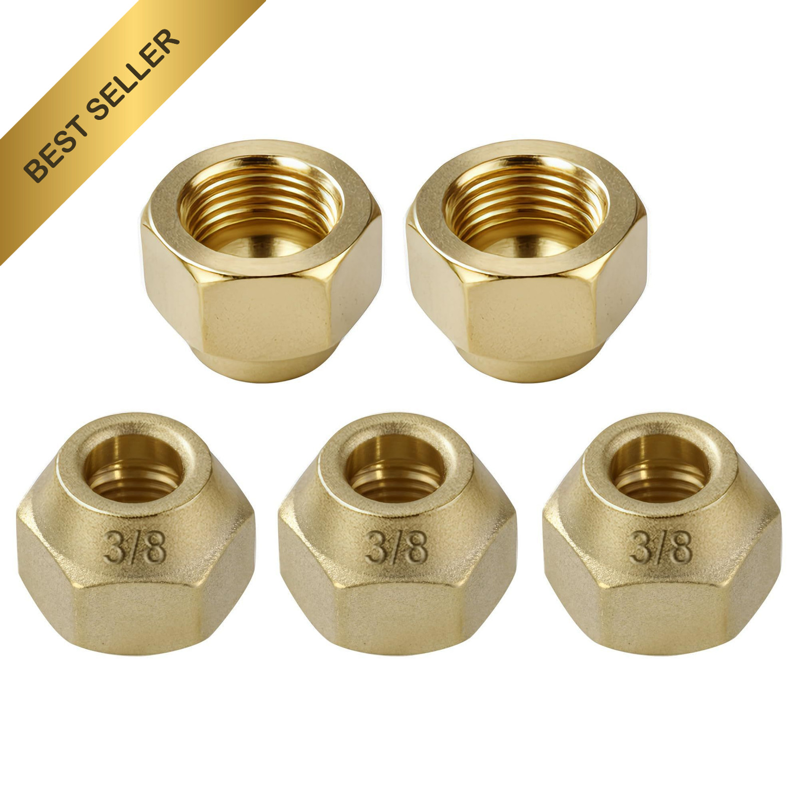 A.I.FORCE Premium Brass Flare Nut Set 3/8 Inch 5 Pack HVAC Refrigeration Fitting