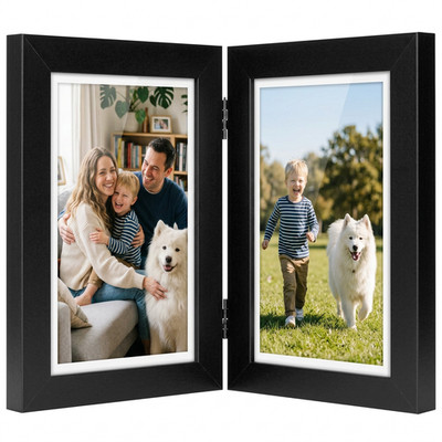 5x7 Black Collage Picture Frame Real Glass 2 Opening Multi Photo Wall Tabletop