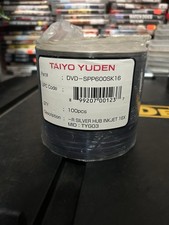 SEALED 100 ORIGINAL TAIYO YUDEN DVD-R, 16X, TYG03 ink jet printable DVD discs