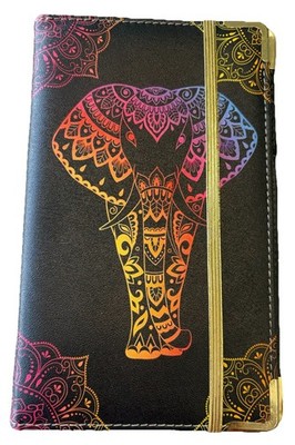 Wallet Type Note Book Colorful Elephant Front And Back Cover.