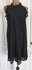eesome Little Black Dress Cocktail Lace Shift Halter Neck Lined Boho Gothic L