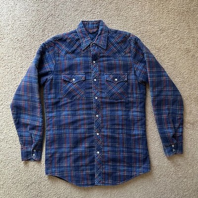 Woodland Jacket Mens Tall Medium Pearl Snap Plaid Flannel Fleece Lined Vtg