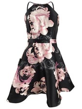 Xscape Women's Floral-Print Fit & Flare Dress (2, Black/Blush)