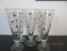 Vintage Libbey Pilsner Glasses Royal Fern Set Of 5 MCM BARWARE