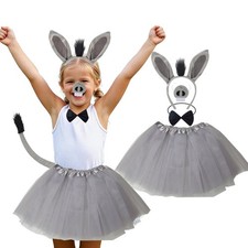 5-Piece Donkey Costume Set with Headband Bow Tie Nose Tail Tutu Halloween D...