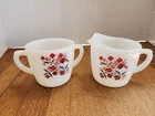 Fire King Primrose VTG  Sugar Bowl And Creamer Set MCM Milk Glass EUC