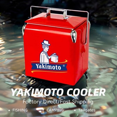 Yakimoto Premium Vintage Waterproof Fishing Cooler, 14Qt Portable Metal Ice Box