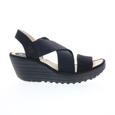 Fly London Yaji YAJI888FLY-000 Womens Black Leather Wedges Sandals Shoes 41
