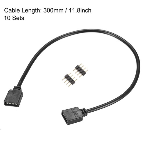4 Pin 10mm RGB LED Strip Extension Cable 300mm Black 10Pcs with 20Pcs Male Plugs - Picture 4 of 5