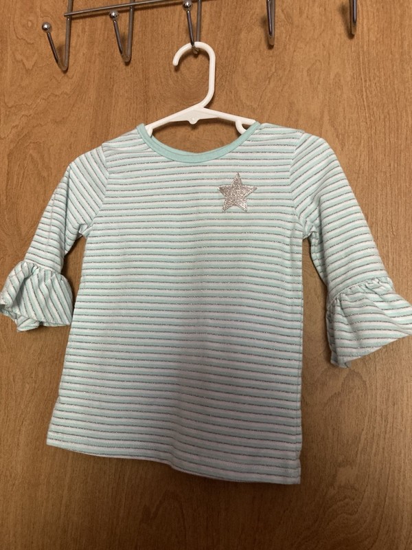 Garanimals Girls Aqua/White 3/4 Bell Sleeve Striped Shirt Size 2T