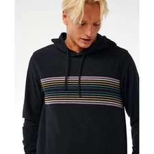 Rip Curl Men's Surf Revival Hooded L/S Shirt-Black Striped Pullover Hoodie  XL