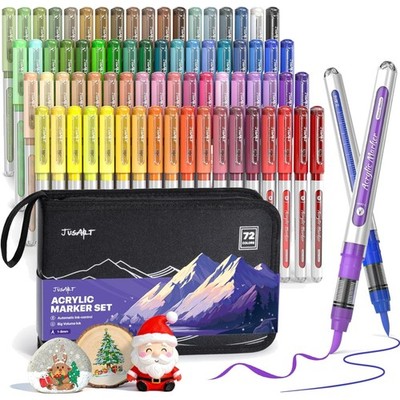 72 Colors Acrylic Paint Markers with Canvas Bag, Water-Based No-Bleed Paint P...