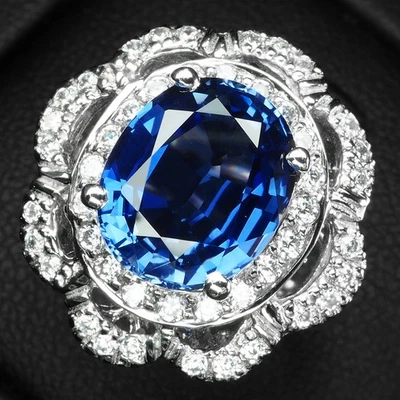 Exquises bagues ovales en argent sterling 925 saphir bleu royal 5,35 carats e... - Photo 1/4