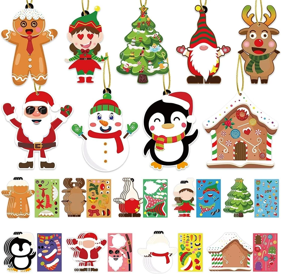 Kinder Weihnachts Bastelset 18 Dekoration Karten 9 Aufkleber bunt - Bild 3 von 4