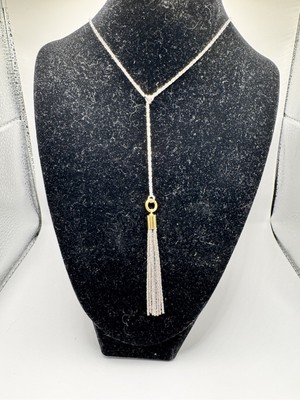 Mia Fiore Italy Y Necklace Silver Chain Gold Tassel Lariat Pendant Jewelry New