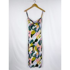 Lulus Midiana Multi Abstract Floral Satin Tie Back Midi Dress Women's XS Green