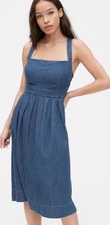 Gap Denim 10 Blue Dress Jean Jumper Apron Overall Side Button Sleeveless Pockets