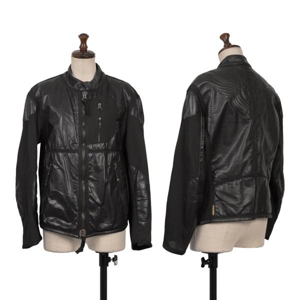 ARMANI JEANS Mesh Switching Back Embossed Logo Leather Zip