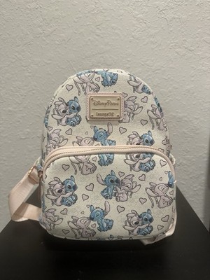 Loungefly Disney Angel & Stitch Backpack Pastel Hearts White Blue Pink