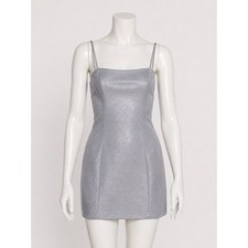 Reformation Silver Metallic Mini Dress XS Y2K Spaghetti Strap Bodycon Party