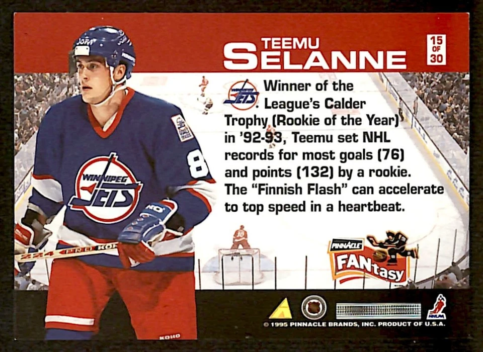 1995-96 Pinnacle FANtasy #15 Teemu Selanne Winnipeg Jets - Image 2 of 2