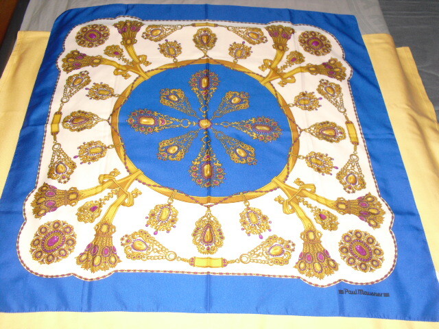 Foulard Carré En Polyester Paul Mausner - Motif Géométrique Bleu - Style Italien - Occasion