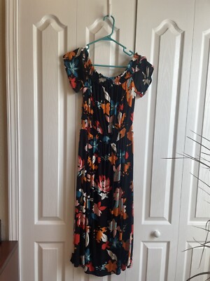 Black Floral Off Shoulder Summer Dress Cinch Waist - Size XS | eBay