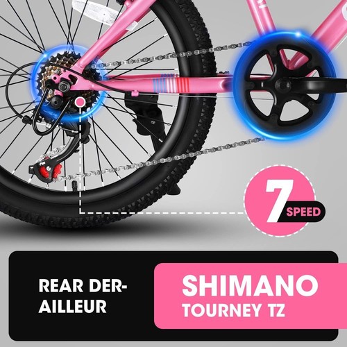 20" Boys Girls Bike, 7 Speed, Front Suspension, Disc Brake,V-Brake for Ages 8-12 - Picture 12 of 48