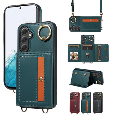 For Samsung Galaxy A15 A05S A54 A14 Card Wallet Crossbody Case with Ring Holder
