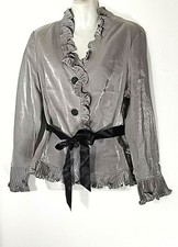 Jerry T Women's Metallic Gray Silver Jacket With Belt L 14 16 New Sr 584 Nwt